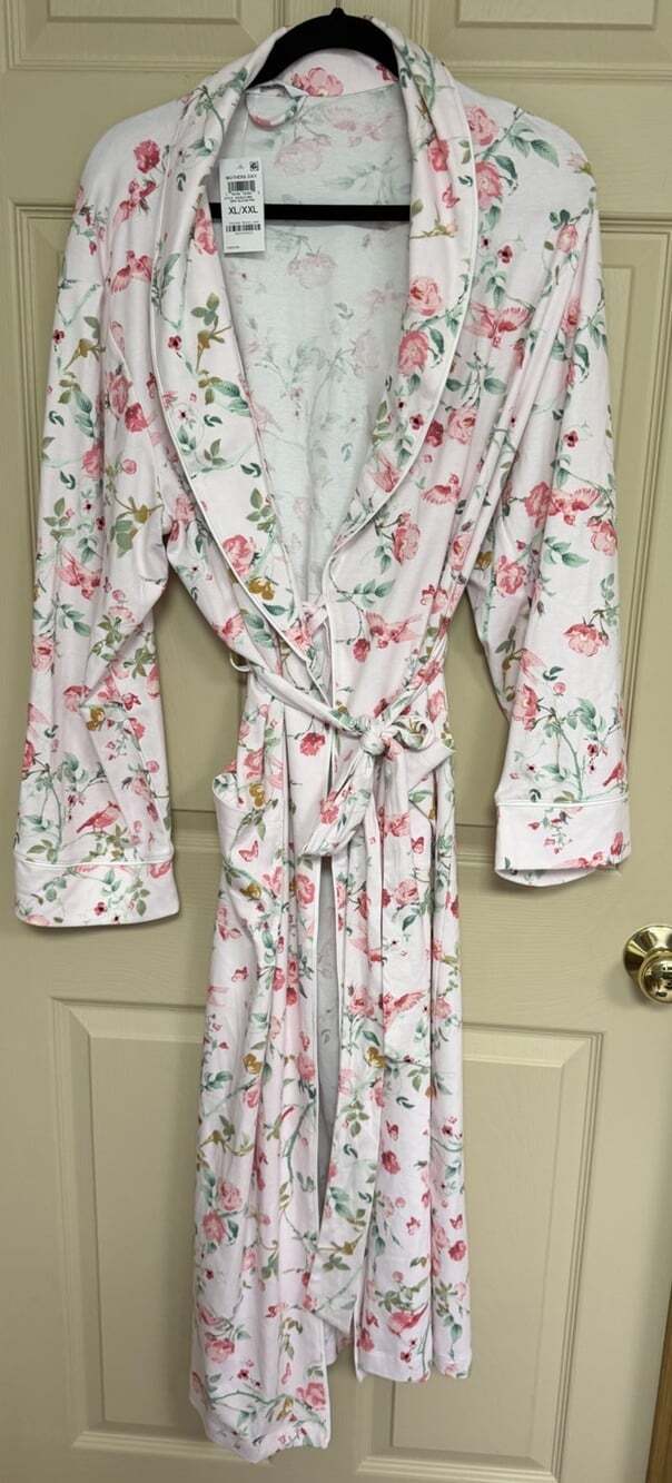 Charter Club Womens Floral Print Tie Waist Robe Vintage Floral Pink Sz Xl / XXL